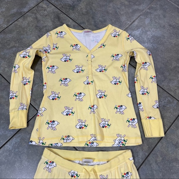 Hanna Andersson Pajama PJ Set Bunnys Girls Sz M Yellow Rabbits Cotton Comfy EUC - Picture 4 of 10